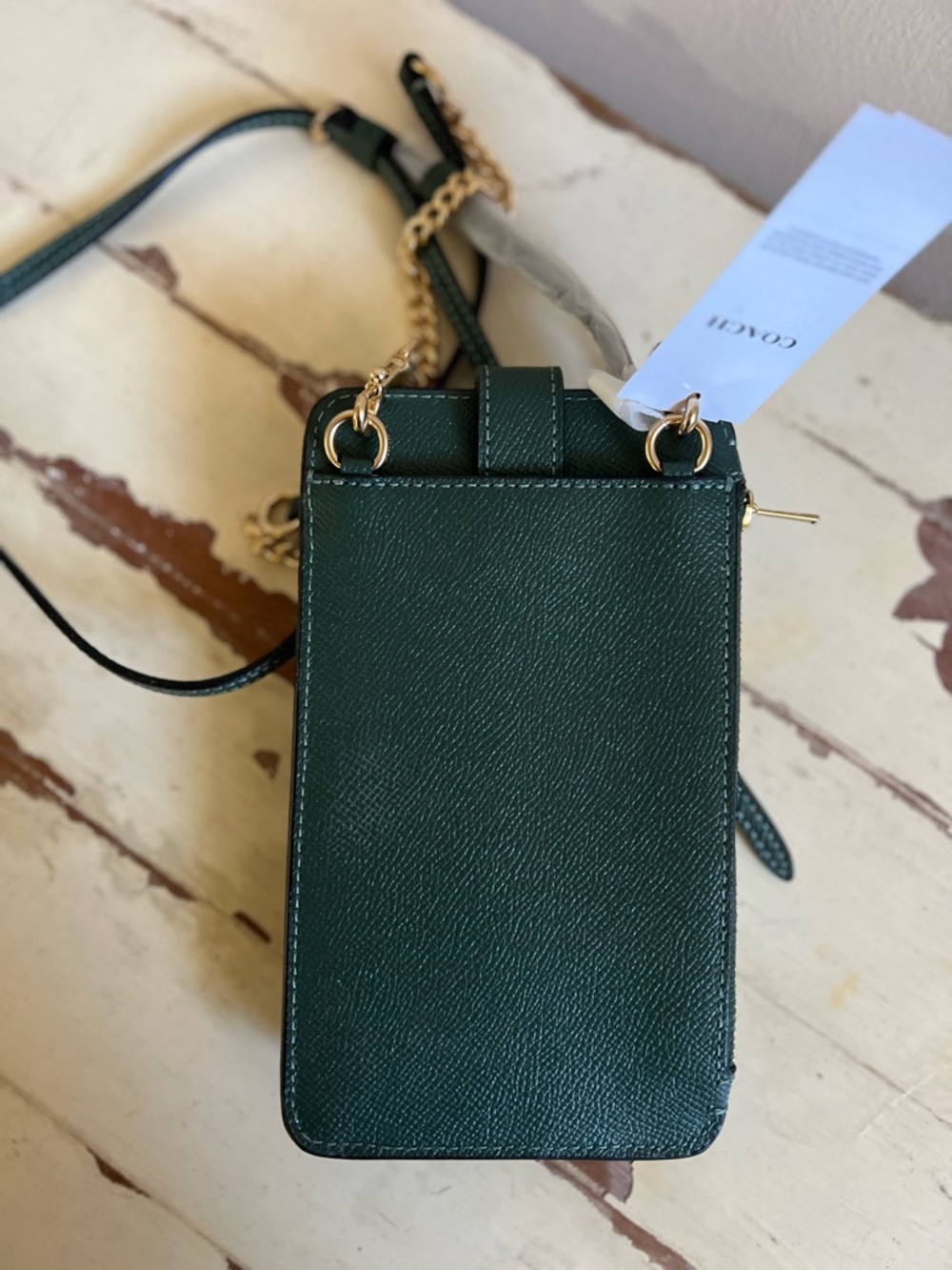 Coach Green Leather Crossbody Phone Pouch with Gold Chain - Picture 2 of 4